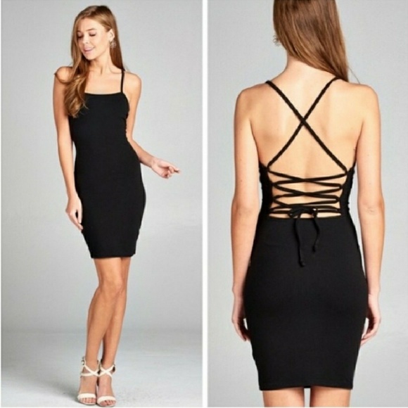 black lace up bodycon dress